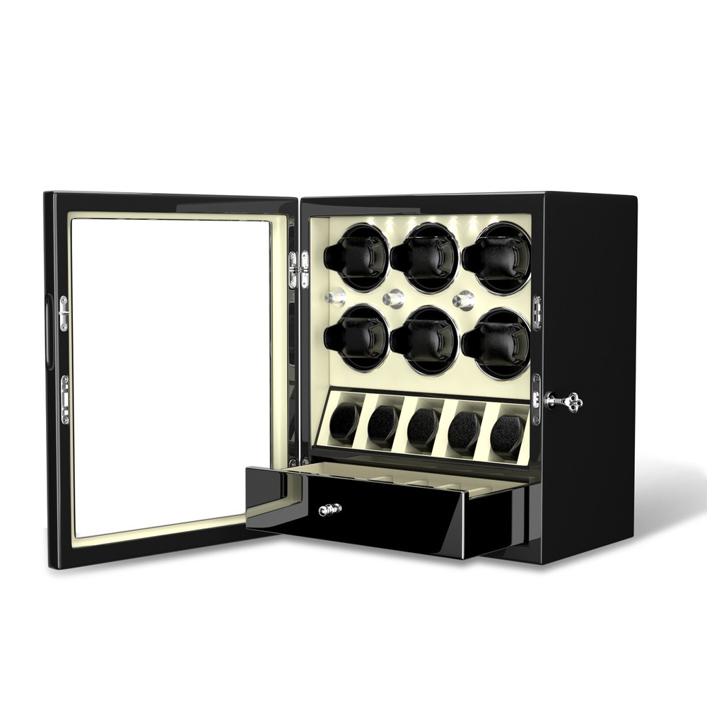 Automatic 6 Watch Winder with 5 Extra Watches Display Storage Box LED Light Gift