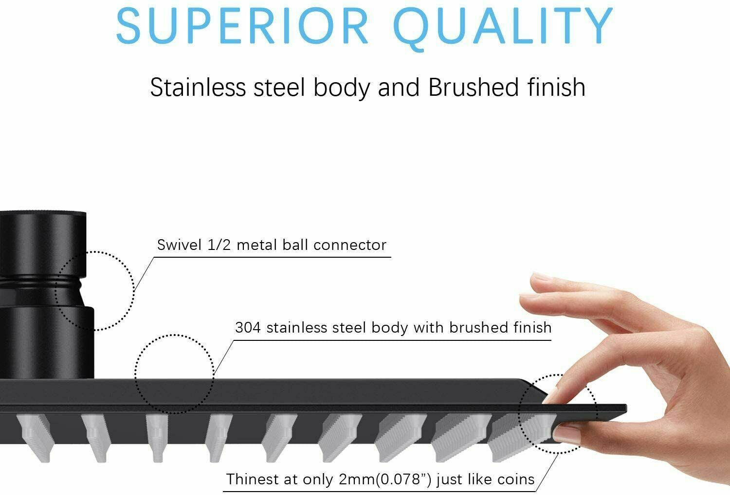 Stainless steel Rainfall Shower Head Ultrathin Rain Shower head High Pressure