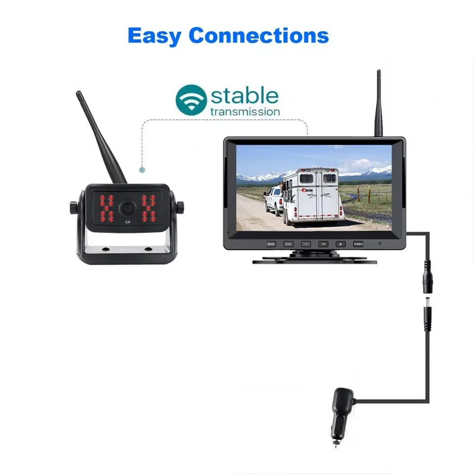 Magnetic Solar Wireless 1080P Backup Camera+7'' Monitor DVR for trailer RV truck