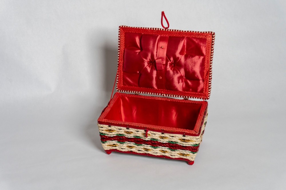 Vintage Wicker Sewing Basket with Handle