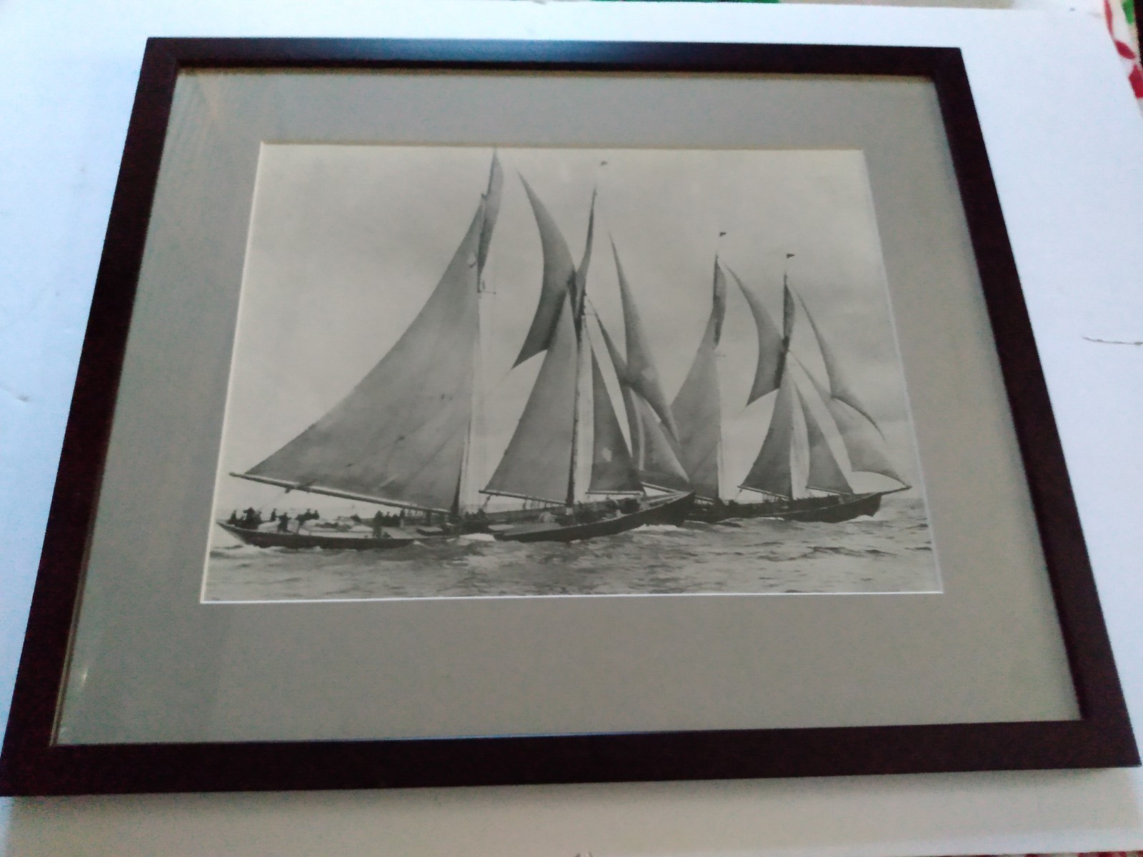 Scarce 1938 Schooners Bluenose and Gertrude Thebauld Racing Framed Photograph
