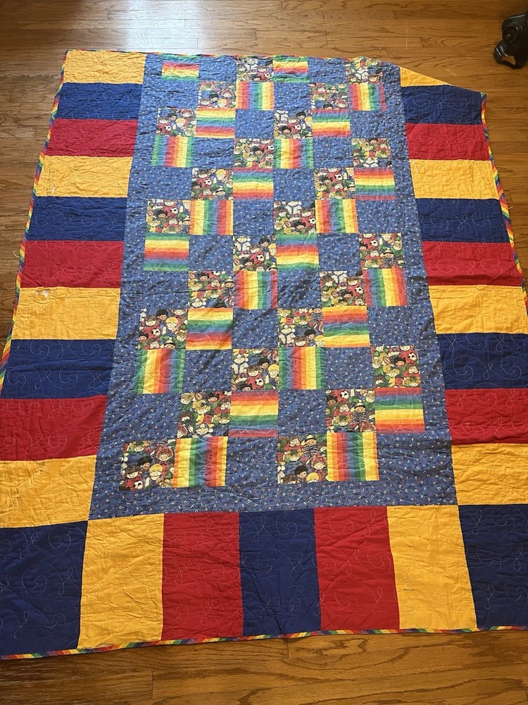 Quilted Lap Blanket Throw Hand Made Patchwork Quilt 66” X 81” Multi Color