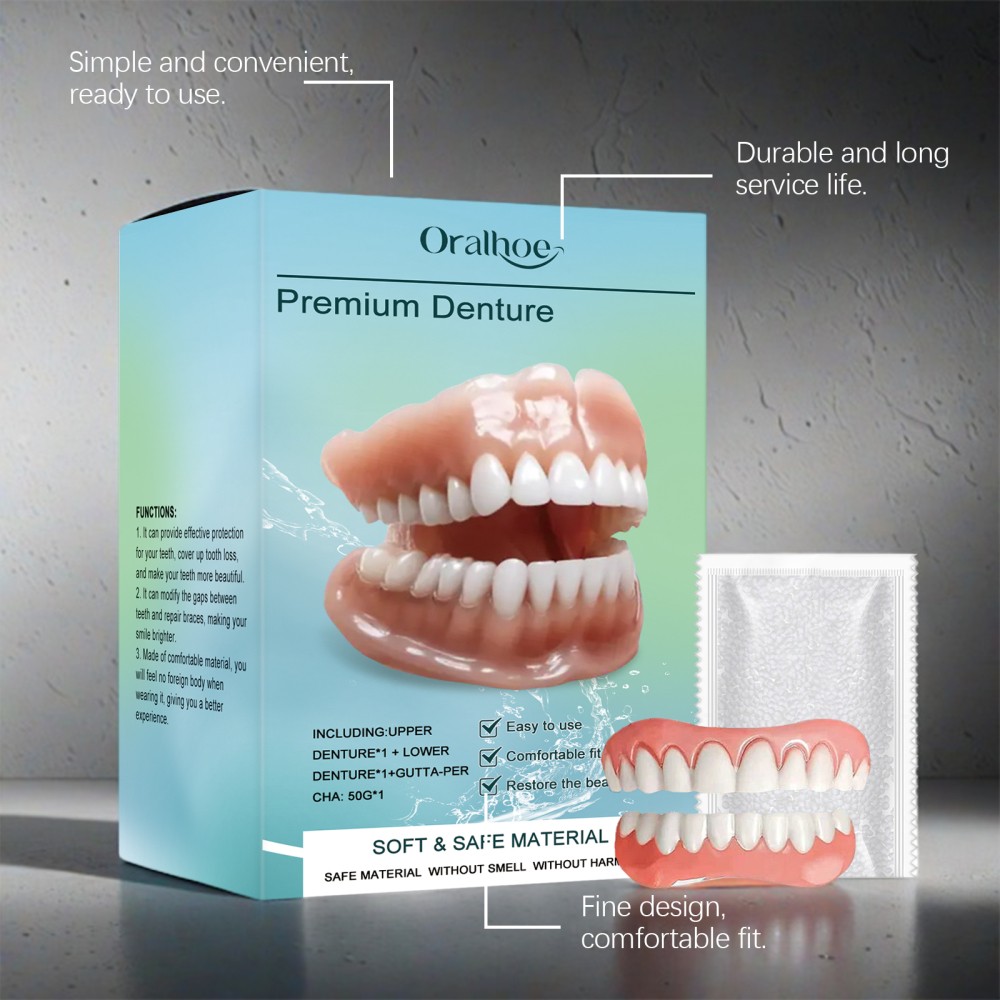 Flexible Silicone Premium Denture - Full Set Top Bottom Teeth For Men And Women