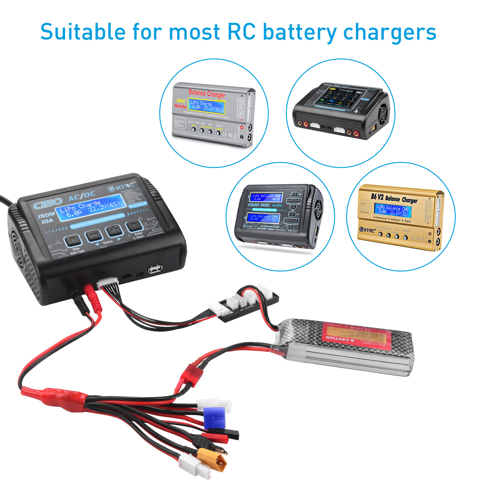 8 in1 RC Lipo Battery Charger Adapter Connector Splitter Wire for XT60H TRX Plug