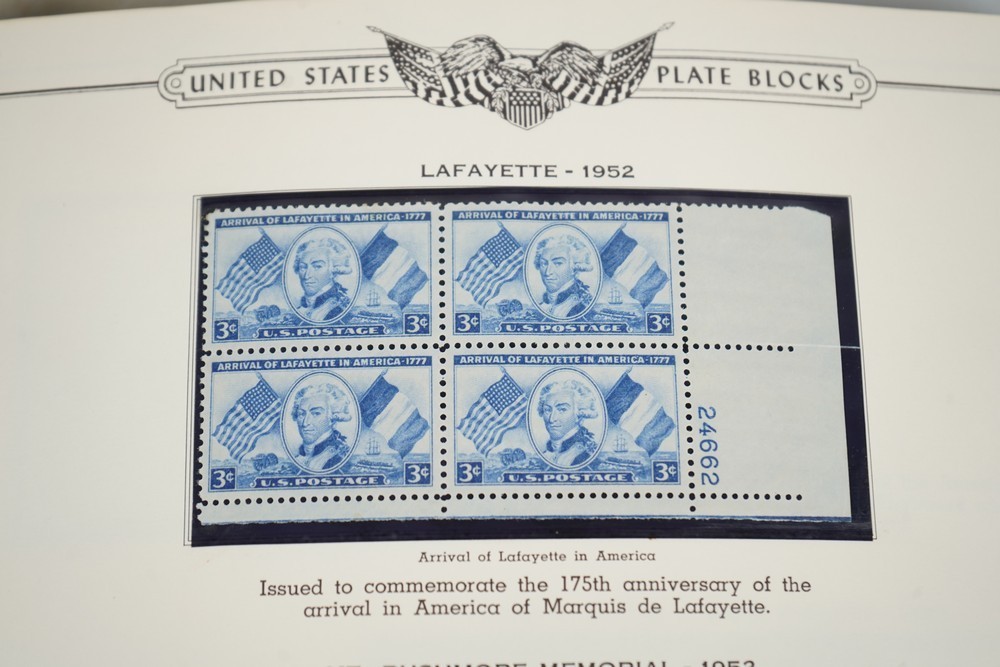 US 1950s-1960s COLLECTION OF 240 MINT PLATE BLOCKS STORED IN MINKUS ALBUM