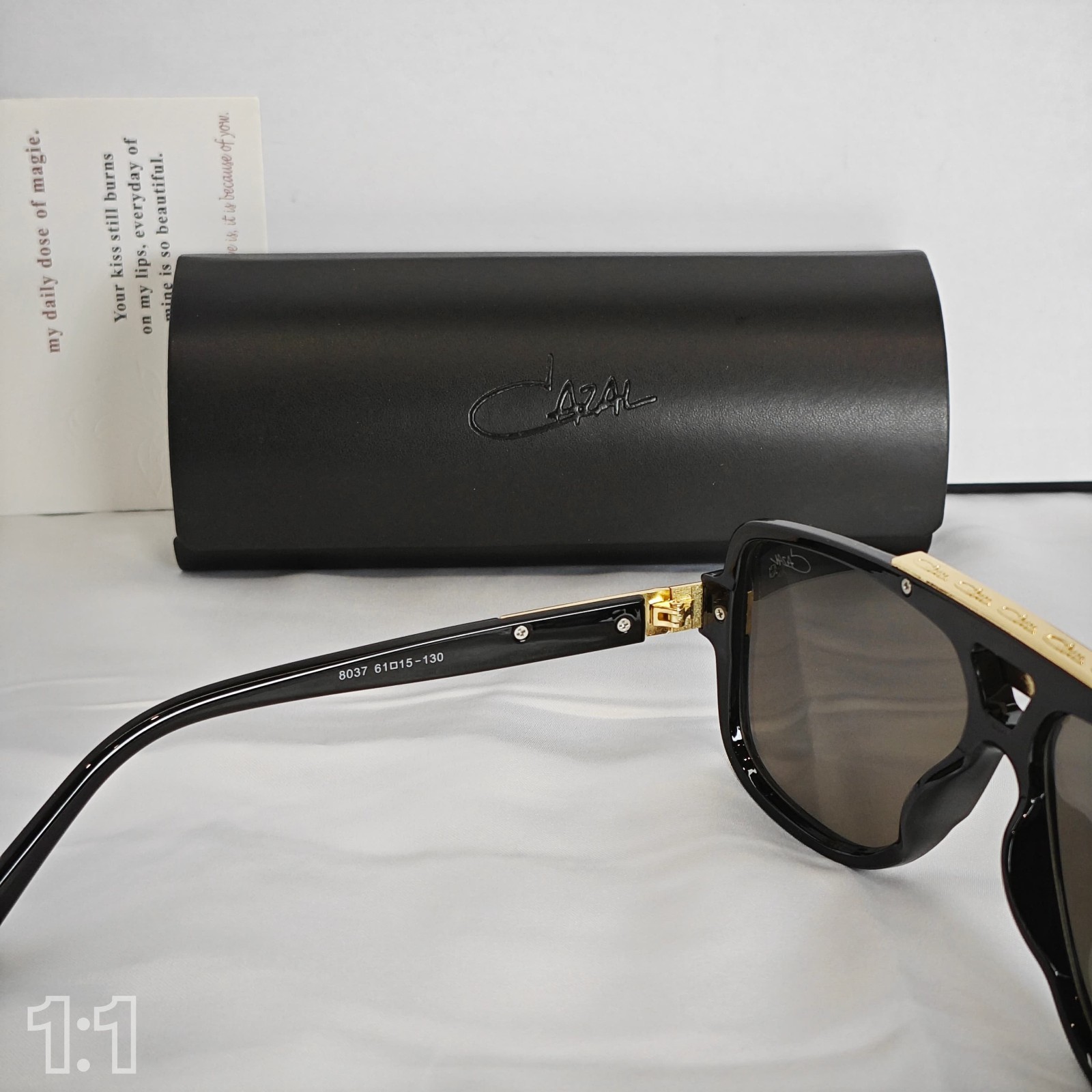 Cazal Sunglasses Horizontal Logo Black Golden Frame Glasses Reflective Lens