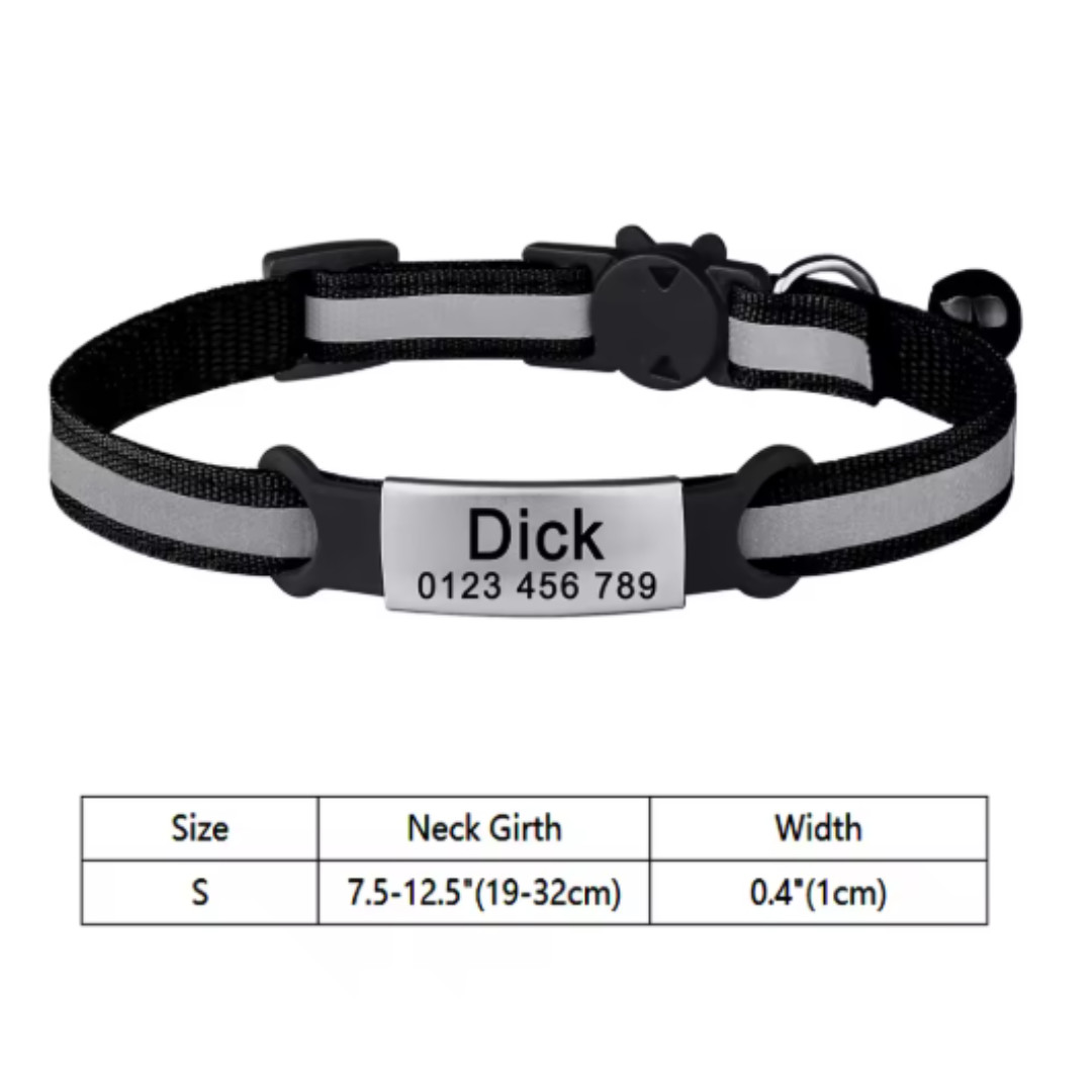 Reflective Customised Cat Collar Adjustable Personalize ID Tag For Pet Cat Puppy