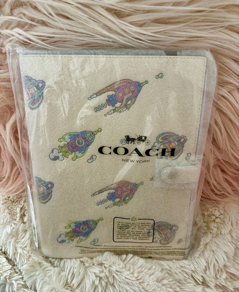 NEW Coach Rocket Print Chalk Multi Refined Pebble Leather Notebook Journal