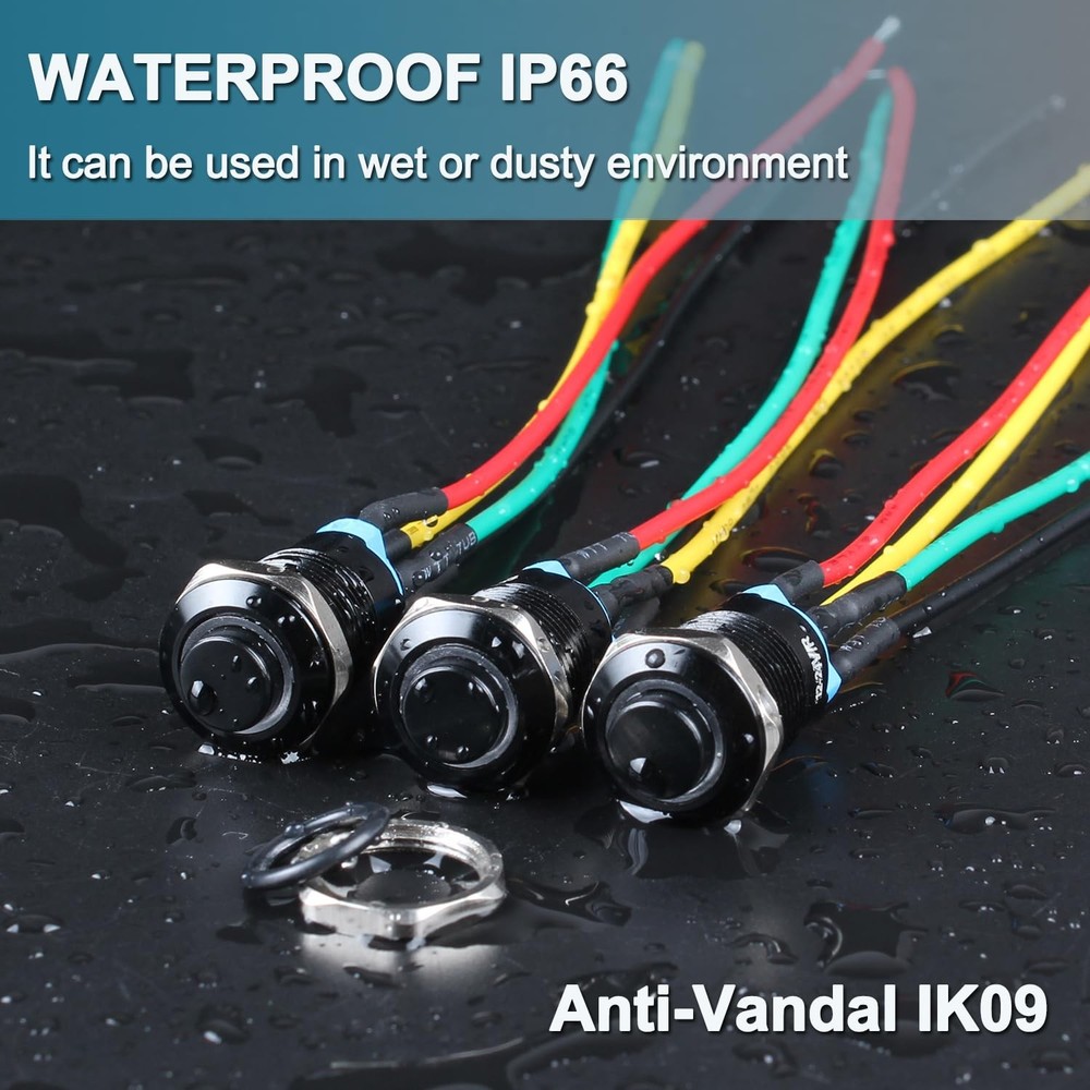 5Pcs 12mm Latching led Push Button Switch Black Shell with Shell, Red