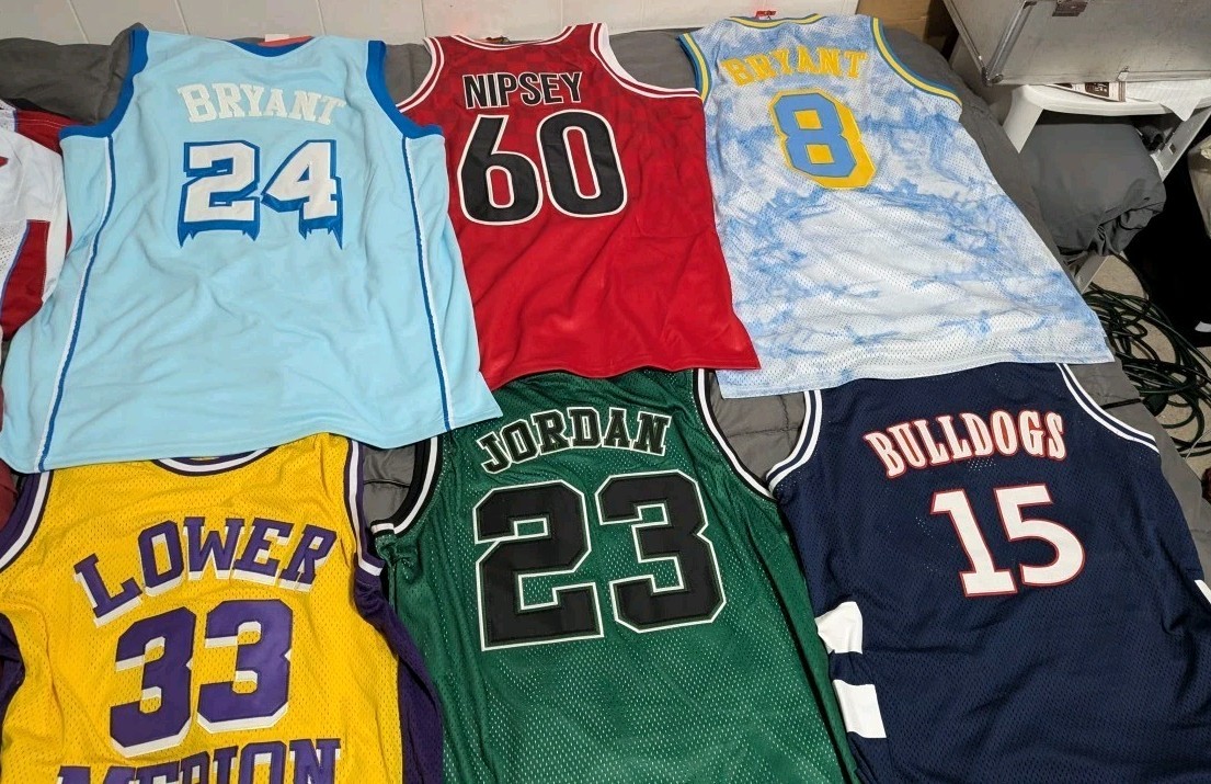 XL Jersey Lot Of 20 J. Cole Kobe Bryant Michael Jordan Nipsey Boucher Waterboy
