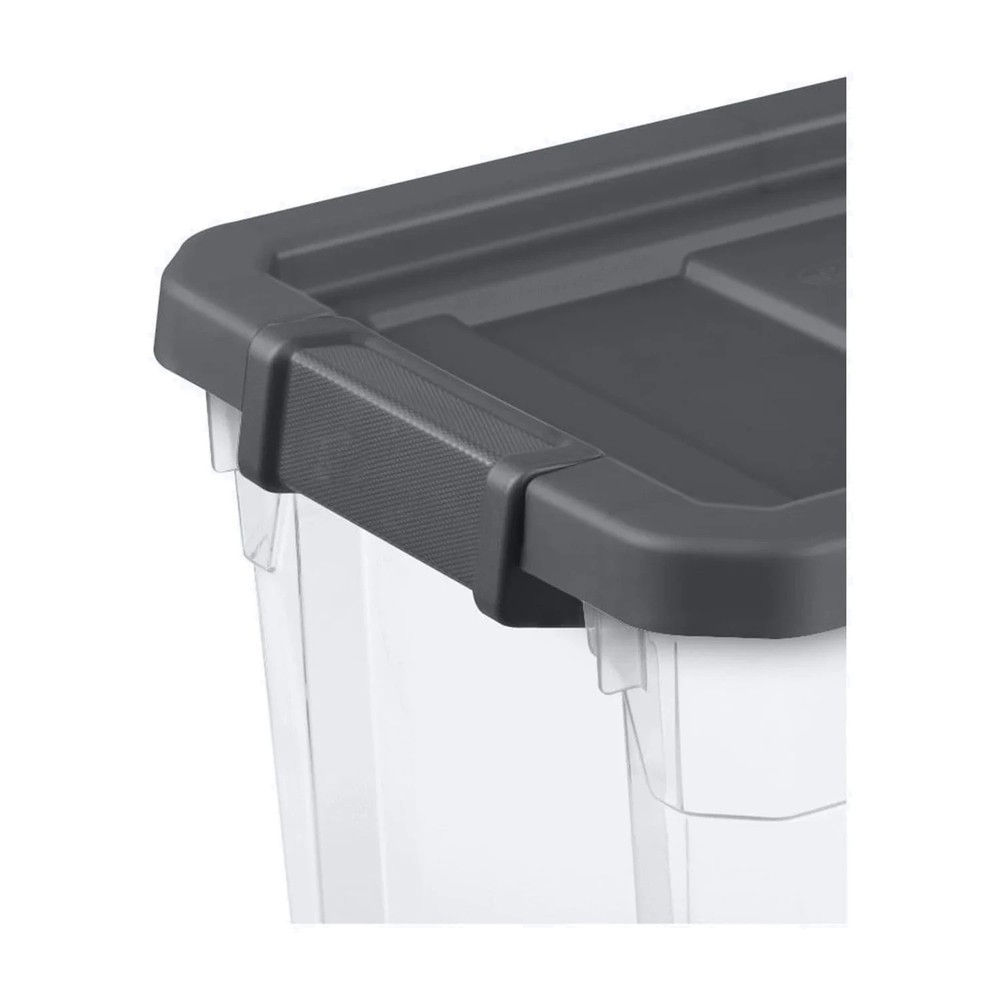 Sterilite 30 Qt Clear Stackable Storage Bin with Latch Lid, Dark Gray, 6 Pack