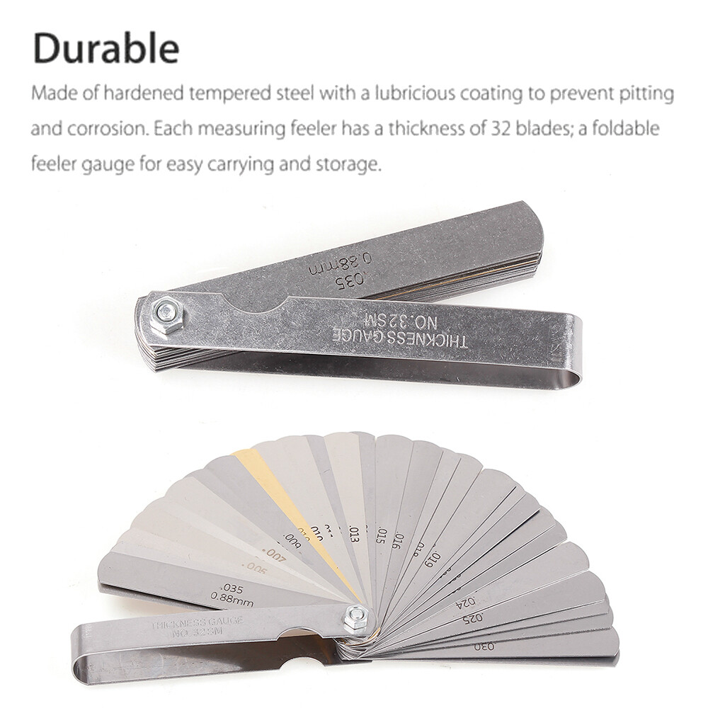 32 Blade Feeler Filler Gauge Spark Plug Gap Metric Imperial Measuring Brass Tool