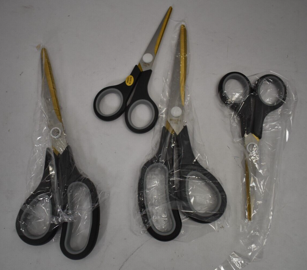 4 Piece Scissors Set Shears Titanium Black Handle Cutters Tool Homeware