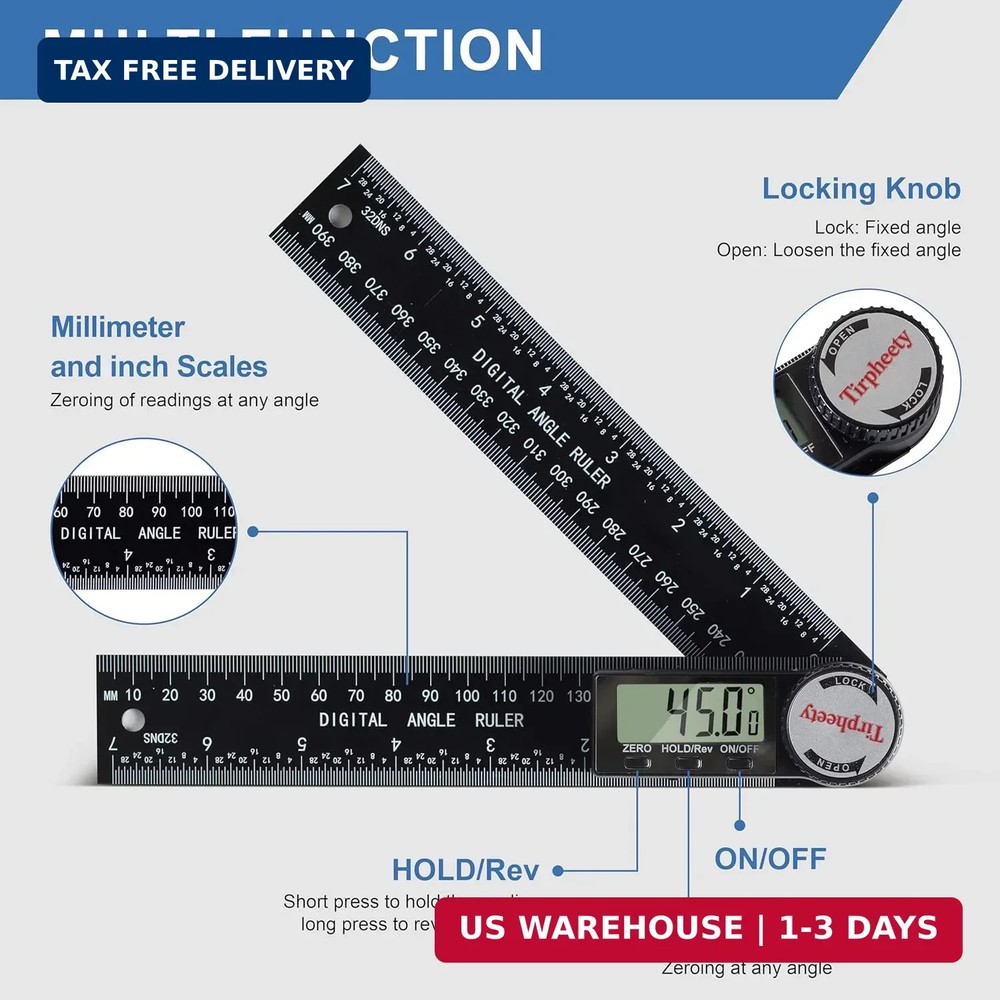 Digital Angle Finder Protractor, 3rd Generation Quick Display Angle Gauge Ruler,