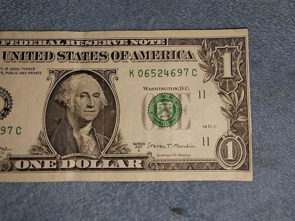 $1 Bill Series 2017-A - Miscut Or Misalignment Error Dollar - Off Center Cut
