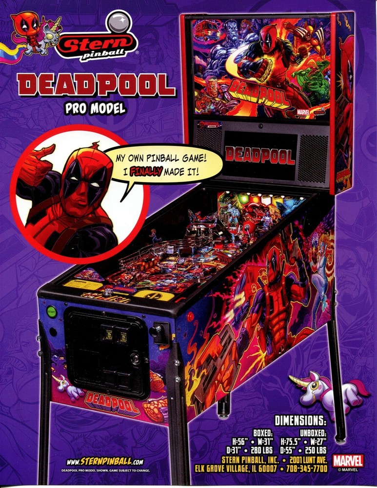 Deadpool Pro Model Stern Pinball Flyer / Brochure / Ad Mint