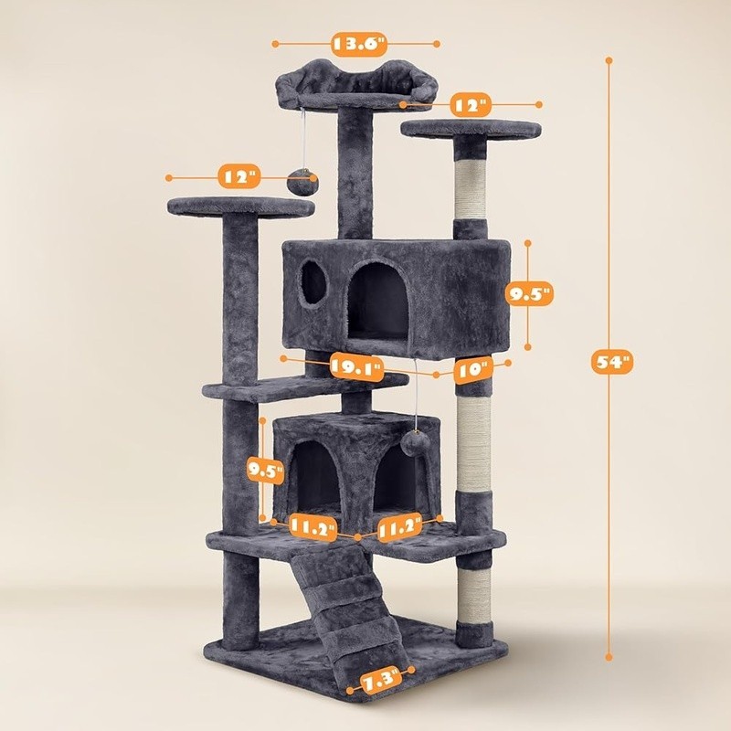 Multi-Level Cat Activity Playground W/ Scratching Posts Condos & Dangling Balls