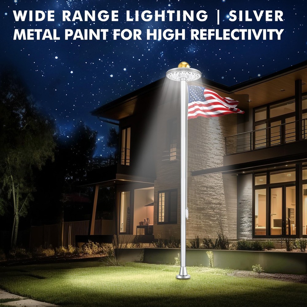 Flag Pole Light Solar Powered, 29 LED Extra Bright Silver Flagpole Light for ...