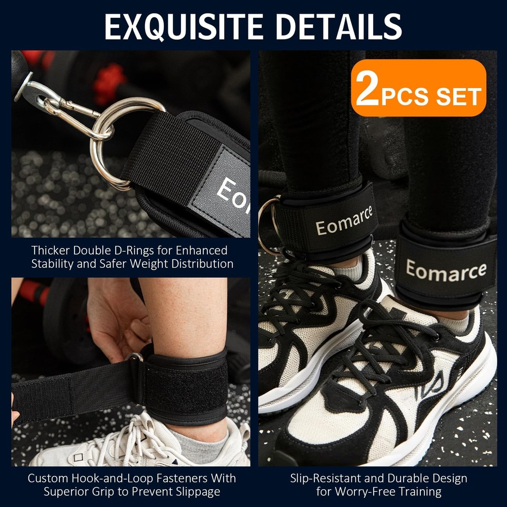 Eomarce 2PCS Set Premium Cable Kick Back Ankle Straps for Black