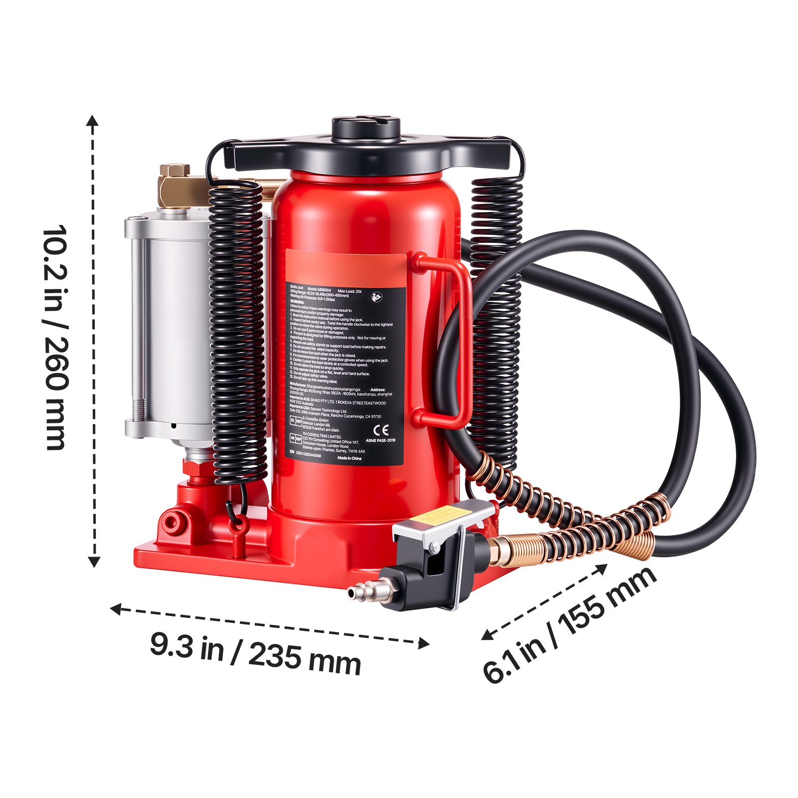 Uimoso 20-Ton Air Hydraulic Bottle Jack for Vehicle Lifting and Repairs, Red