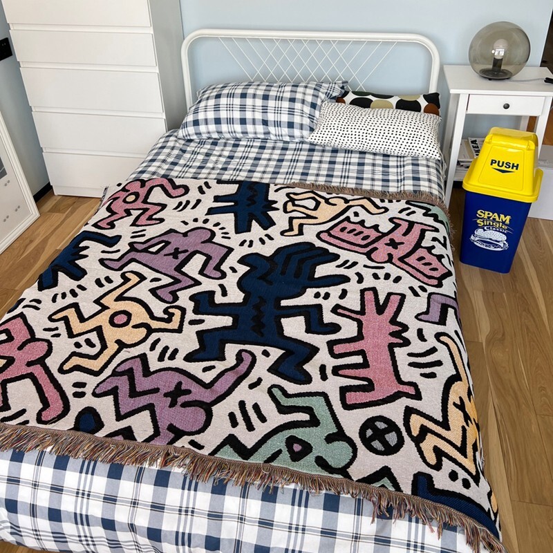 Keith Harring Colored Graffiti Casual Woven Tapestry Blanket Throws LGBTQ Decor