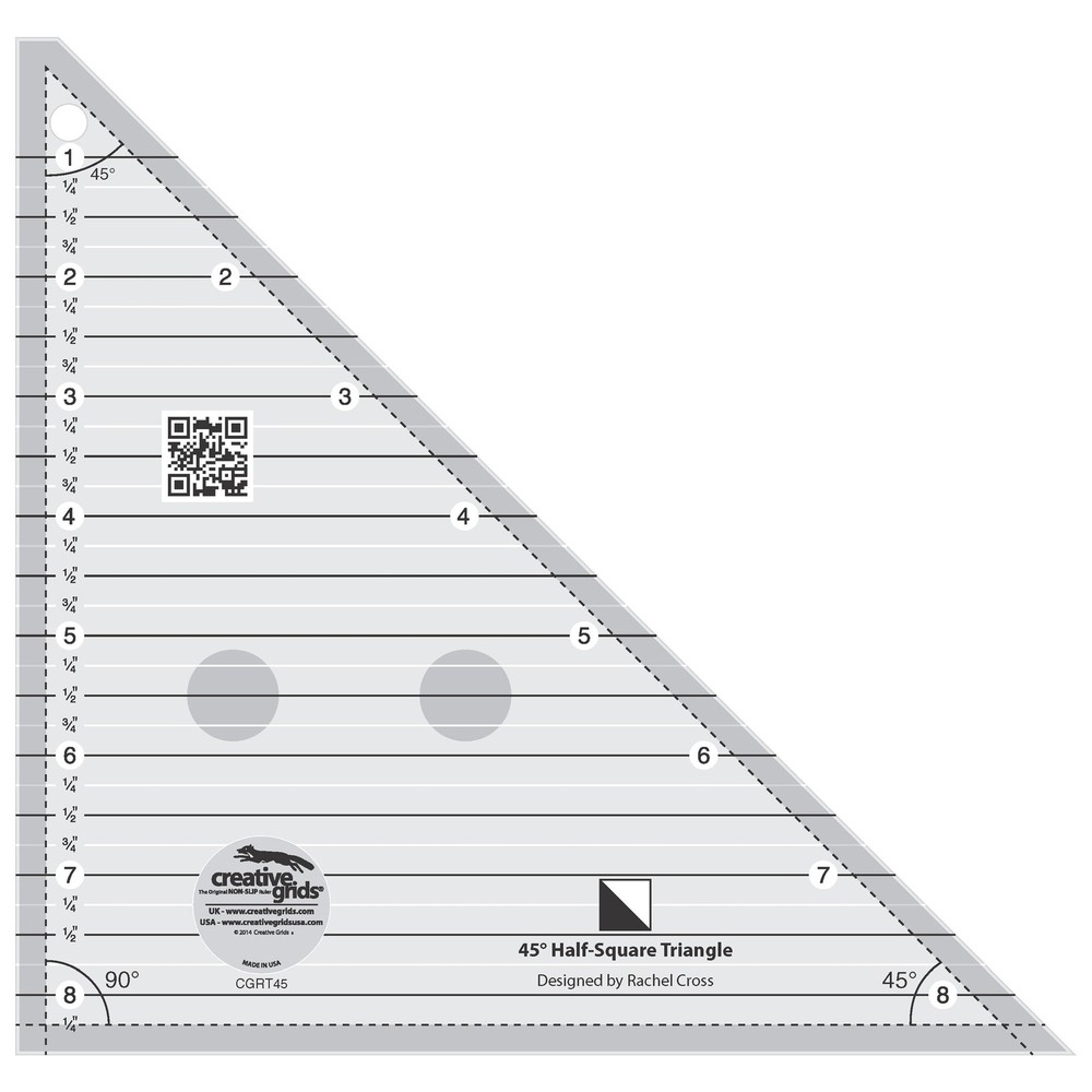 Creative Grids 45 Degree Half Square Triangle Quilt Ruler 8" Finished Size NEW