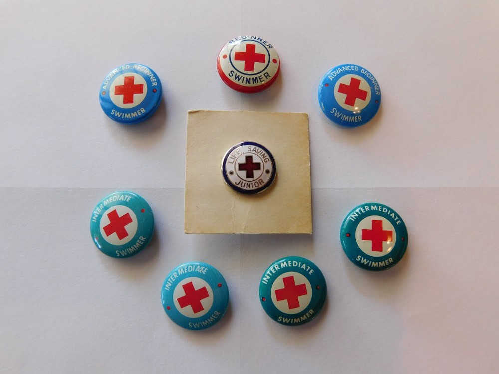 Red Cross Swimming Beginner Intermediate Advanced Swimmer Pin Back Button LOT