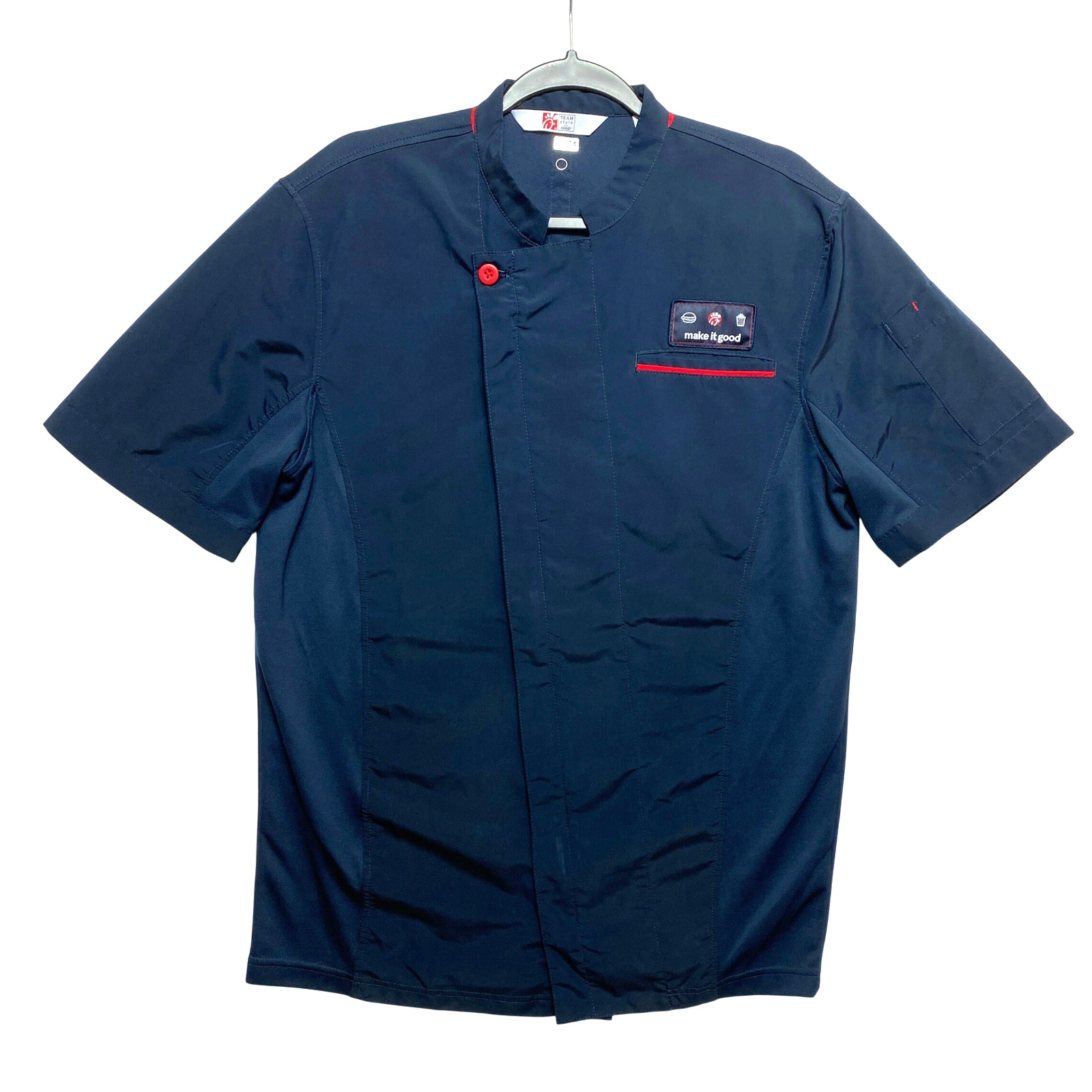 Chick fil A Team Style Chef Jacket Uniform Mens Size M Navy Blue Short Sleeve