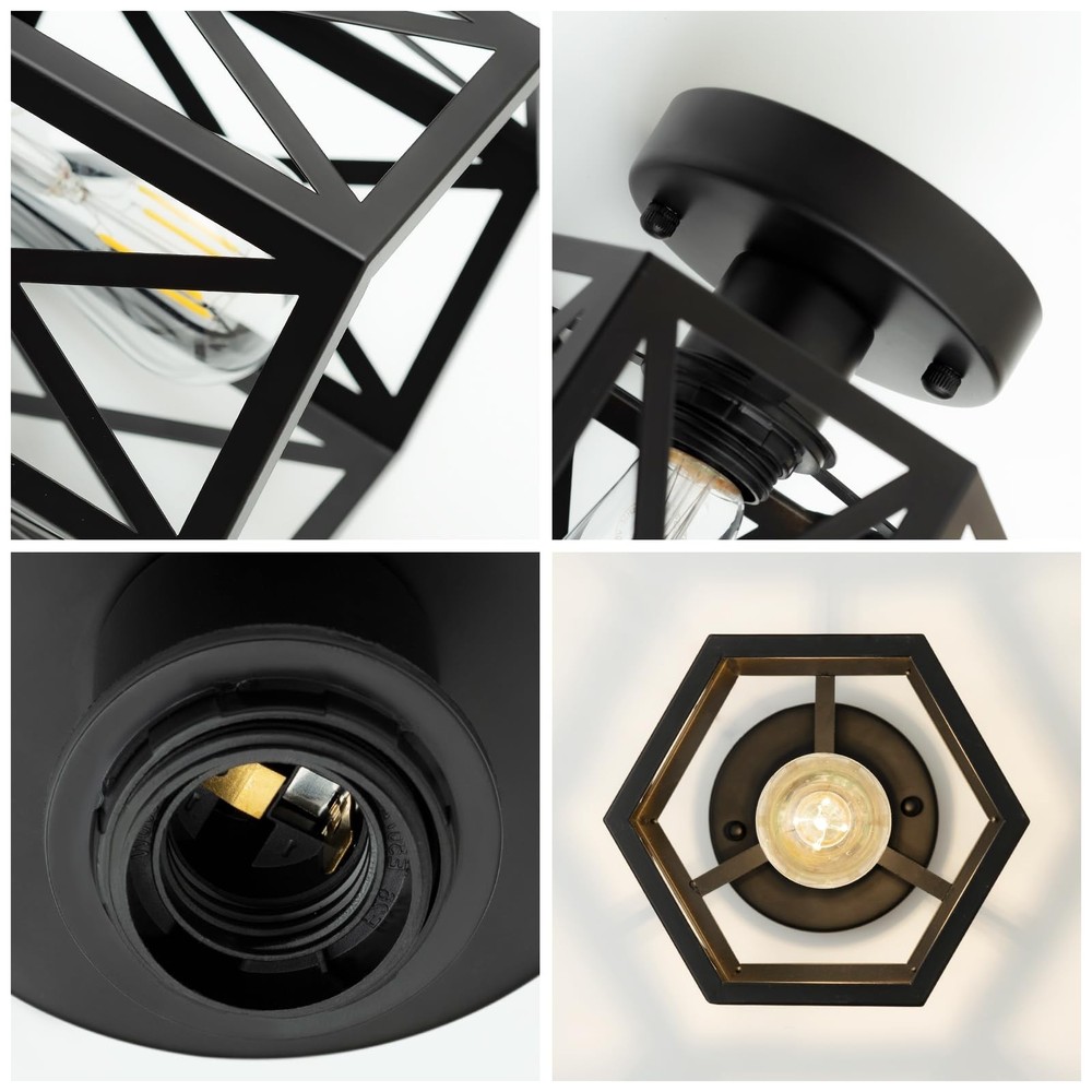 Modern Semi Flush Mount Ceiling Light,1-Light Hexagon Flush Mount Ceiling Lig...