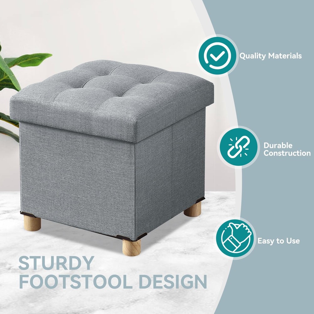 BRIAN & DANY Ottoman with Storage, Small Storage Ottoman for Dorm, Linen Folding