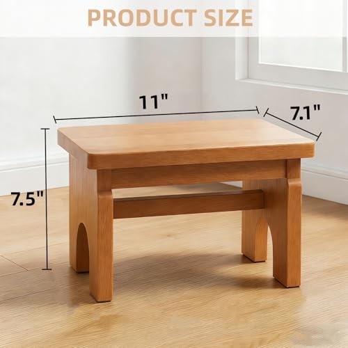 Wood Step Stool, 7.5 Inch Solid Bedside Foot Stool with Non-Slip Mat, Small