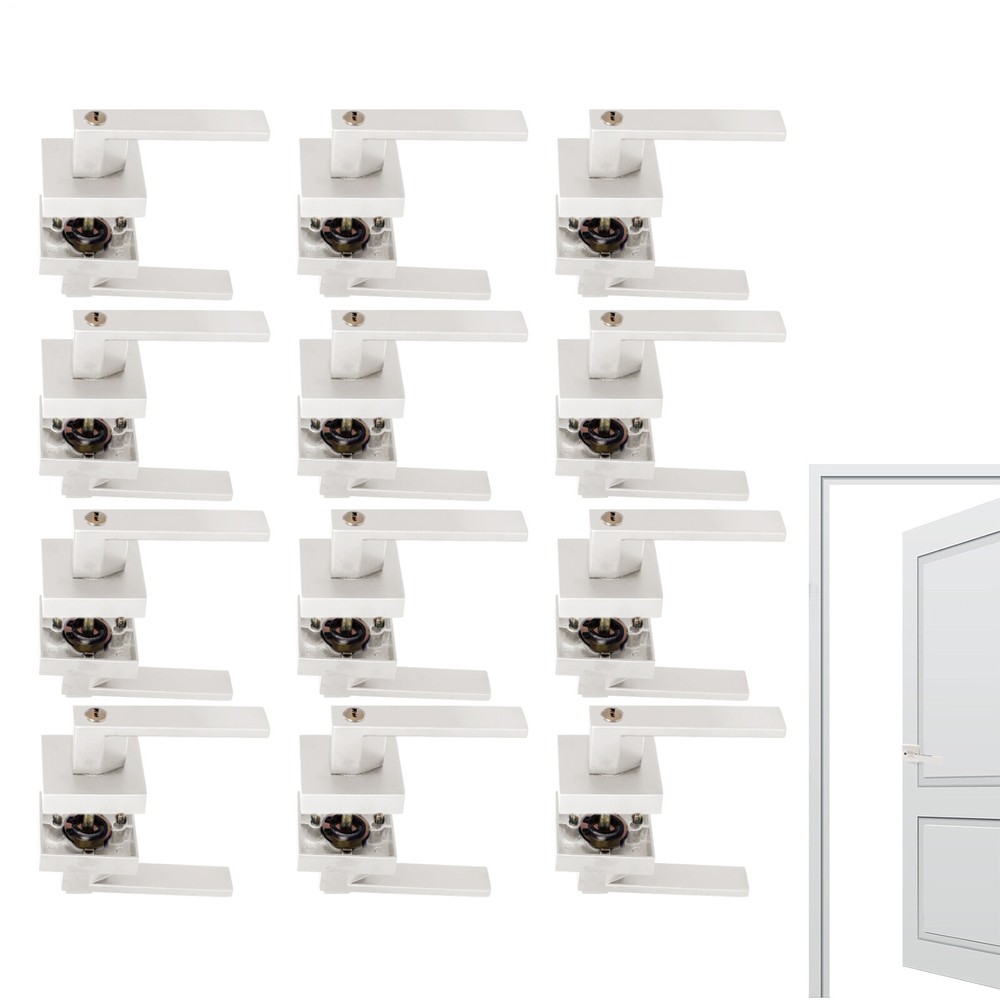 12Pack Silver Passage Door Lever Silver Interior Door Knobs Entry Locks W/ Keys