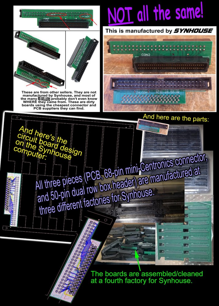 Synclavier 68-pin Mini-Centronics MD68M to 50-pin Ejector Header SCSI Adapter