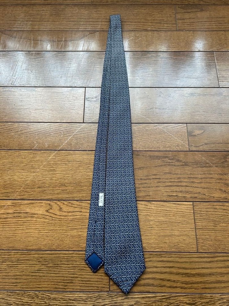 Hermes Navy Geometric Pattern Tie Used