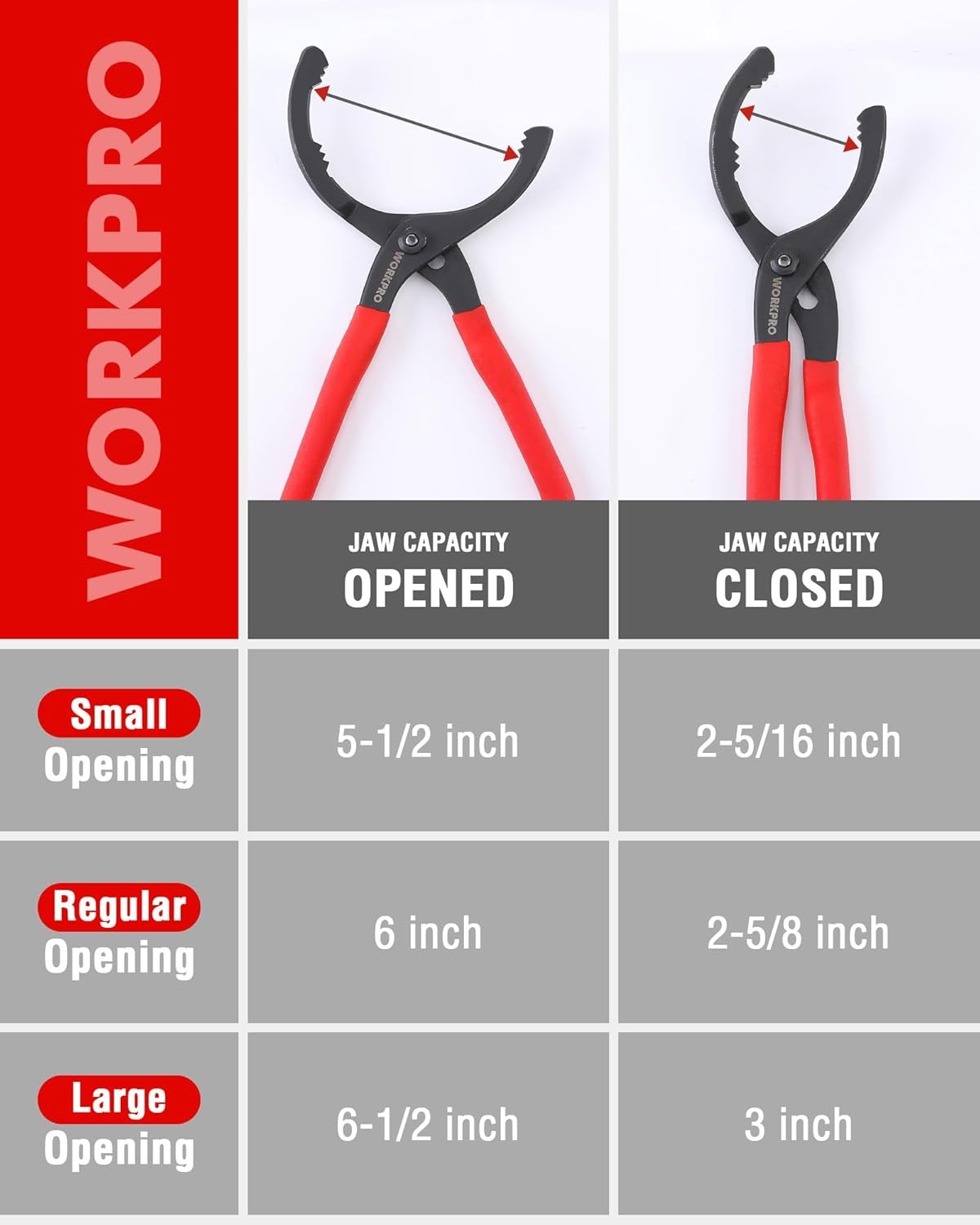 WORKPRO 2PCS Oil Filter Wrench 12" Adjustable Plier 3-Jaw Universal Removal Tool