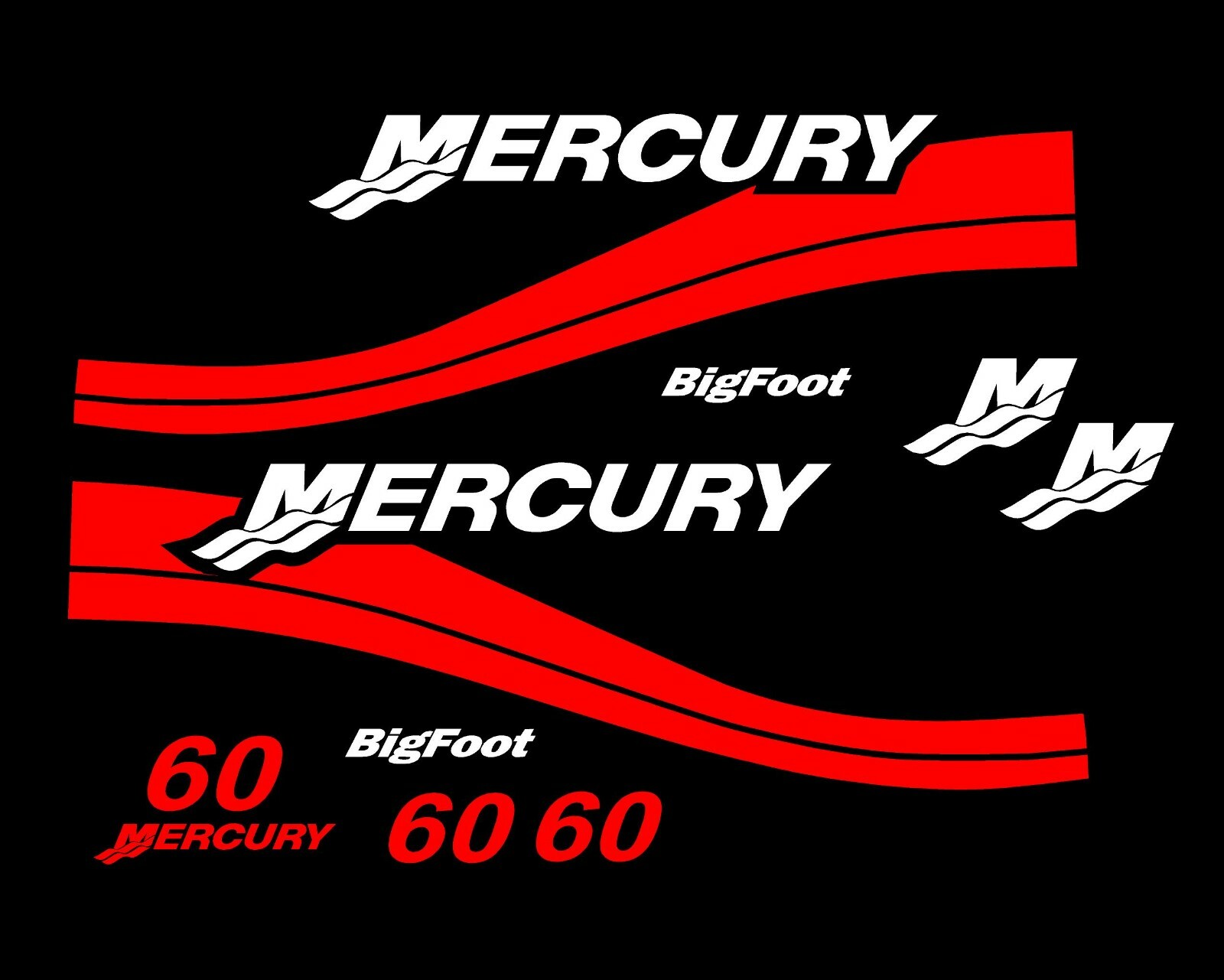 MERCURY 50HP Bigfoot Boat Outboard Decal Kit Pontoon Fishing Cowling Red M50