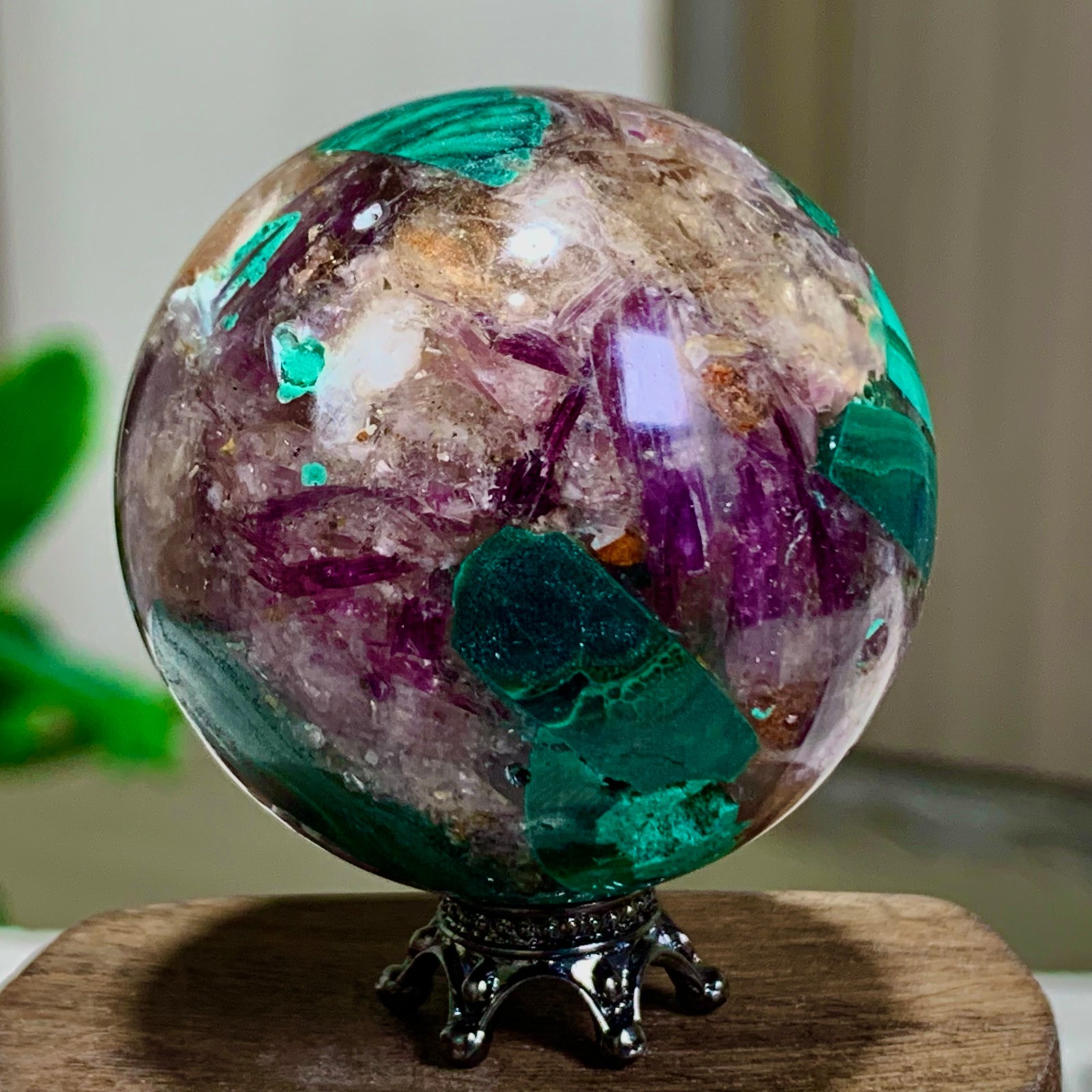 95G Newly discovered rare malachite purple mica symbiotic sphere restoration