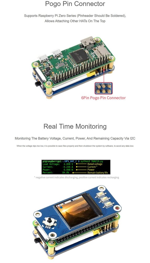 UPS HAT C for Raspberry Pi Zero Boards, Provides 5V Uninterruptible Stable Po...