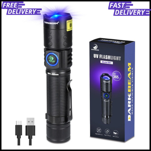 UV 365nm Flashlight Black Light LED Ultraviolet Flashlight Powerful Rechargeable