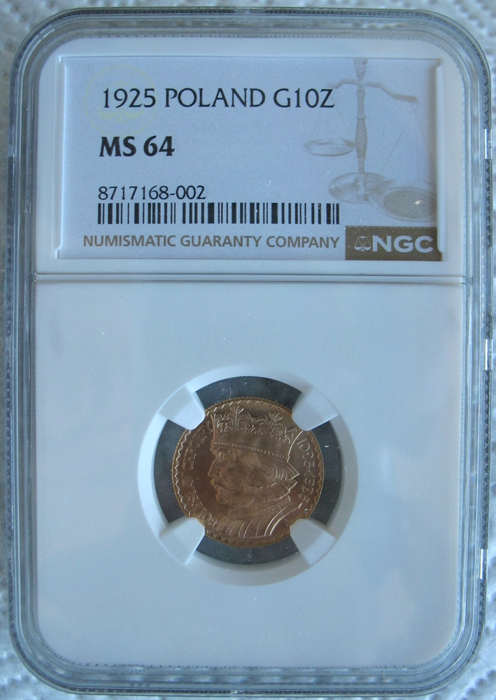 1925 Poland Gold 10 Zlotych NGC MS-64