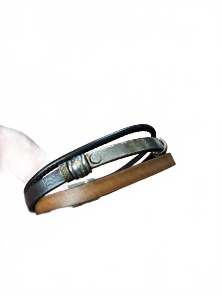 Multi-Strap Leather and Metal Bracelet