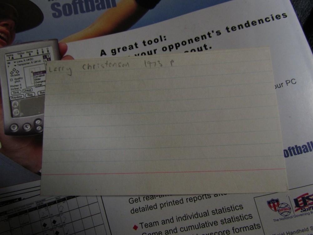 Larry Christenson autographed index card