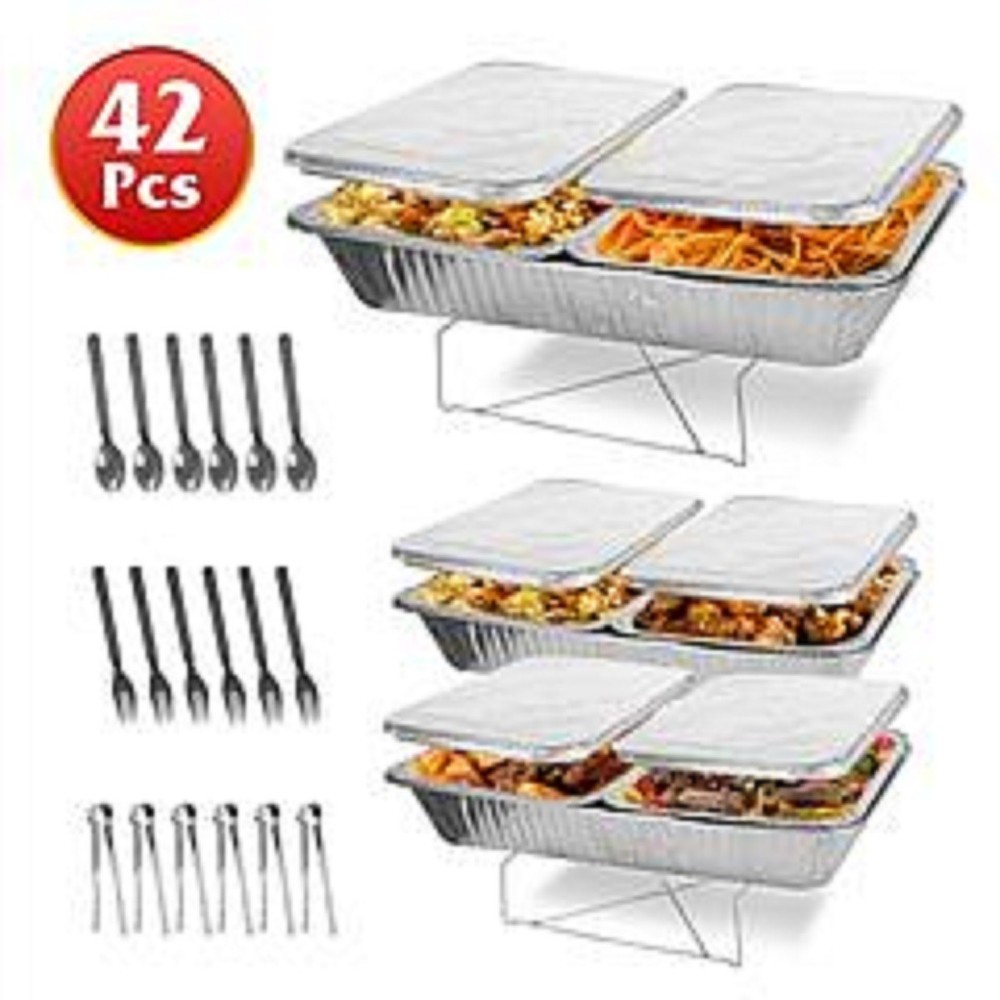 42Pcs Disposable Chafing Dish Buffet Set Chafing Servers with Covers Spoons Fork