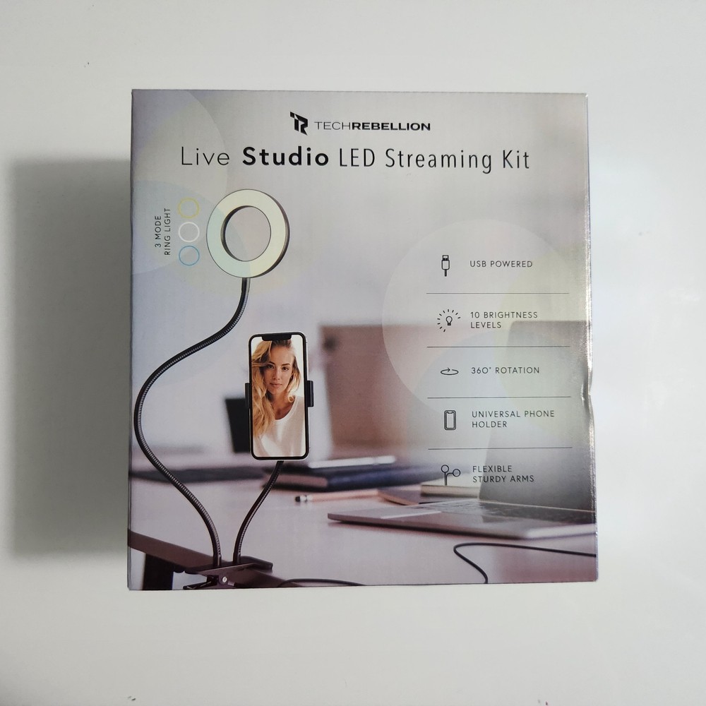 LED Live Streaming Kit 3 Mode Ring Light USB Powered Universal Phone Holder