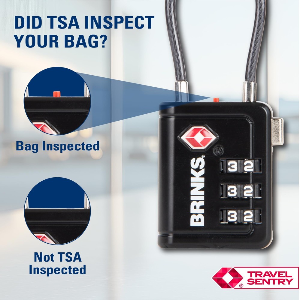 Brinks TSA Accepted Indicator Luggage Lock, Black Resettable 3Dial Combinati...