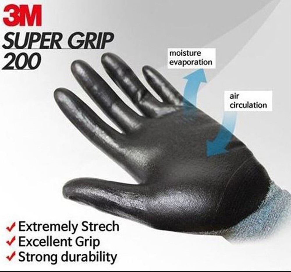 3M Nitrile Rubber Coated Work Gloves, Thin TouchScreen Washable 10 Pack Grey