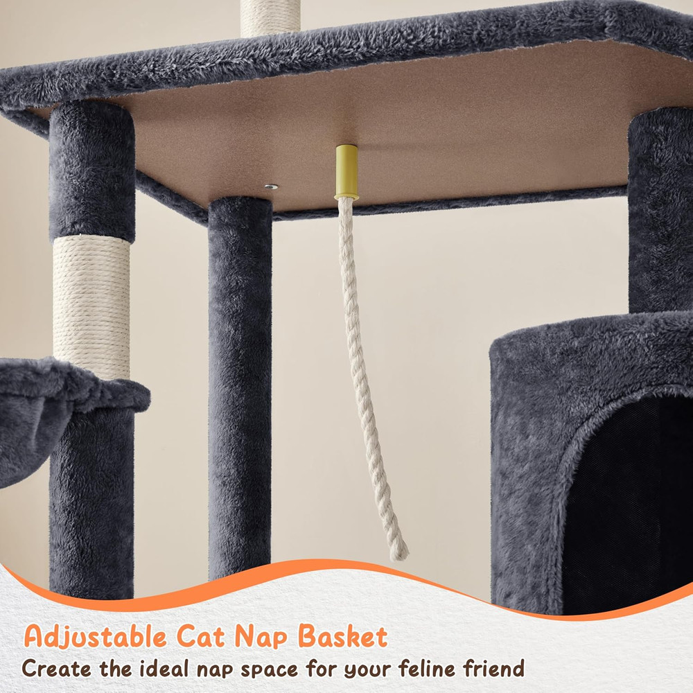 Deluxe 63.5" Multi-Level Cat Tree with Hammock & Scratching Posts for Cats