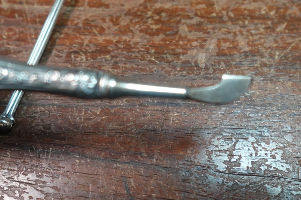 Antique Sterling Silver tea strainer diffuser spoon + Sterling scraper? vtg #180
