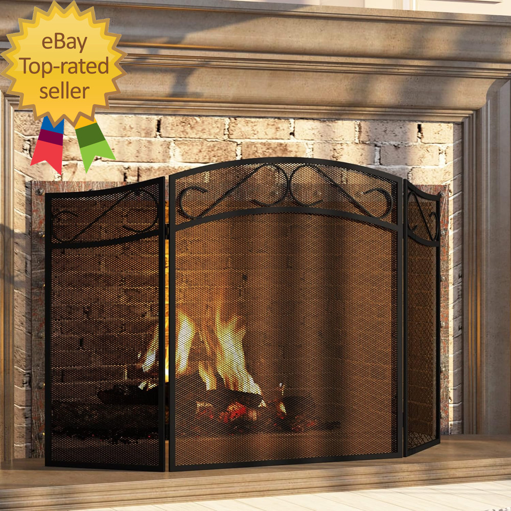 Fireplace Screen for Wood Burning Fireplace Foldable 3 Panel Wrought