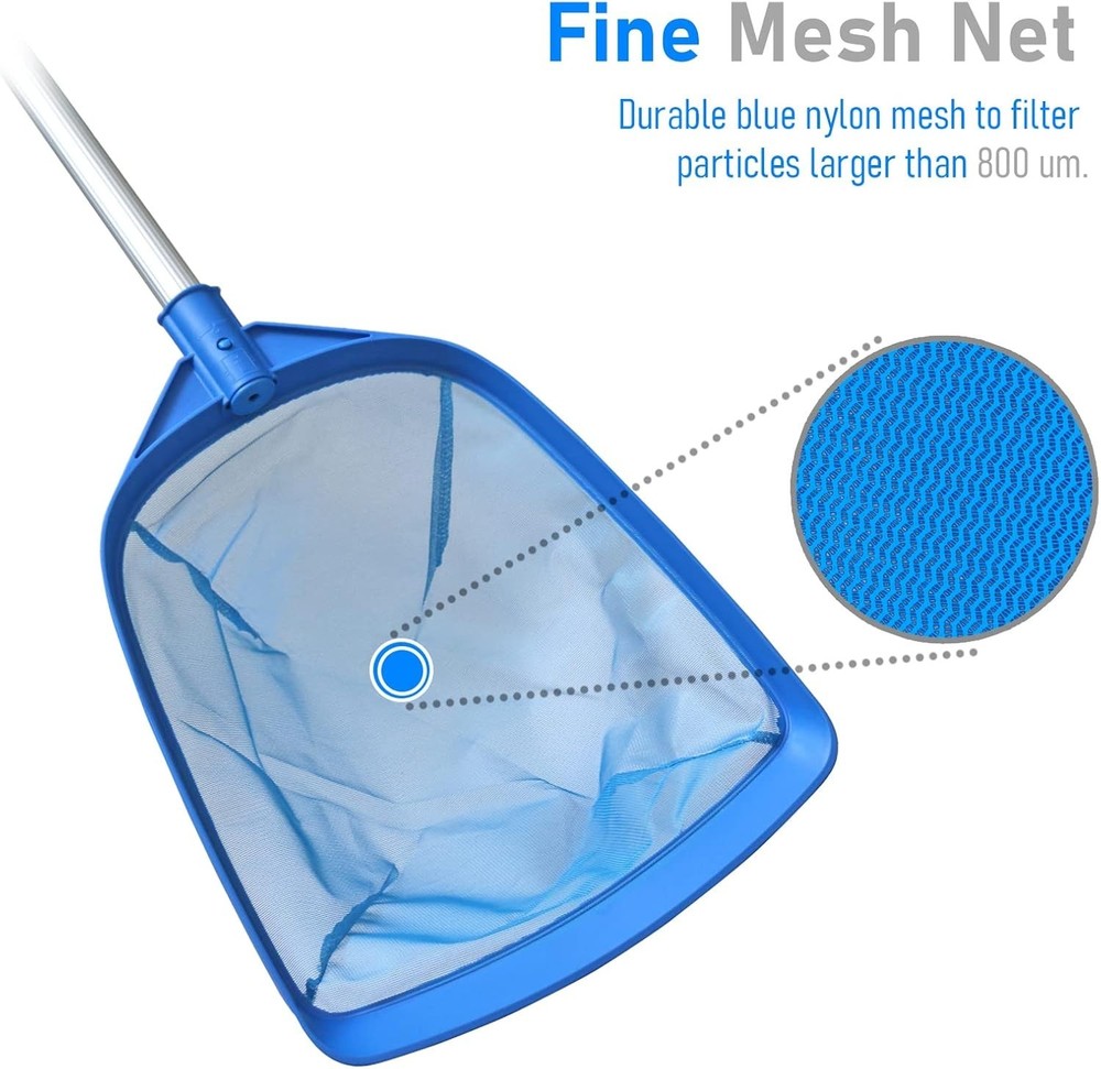 Pool Skimmer Net w/ Telescopic Pole - Fine Mesh Leaf Debris Removal Tool